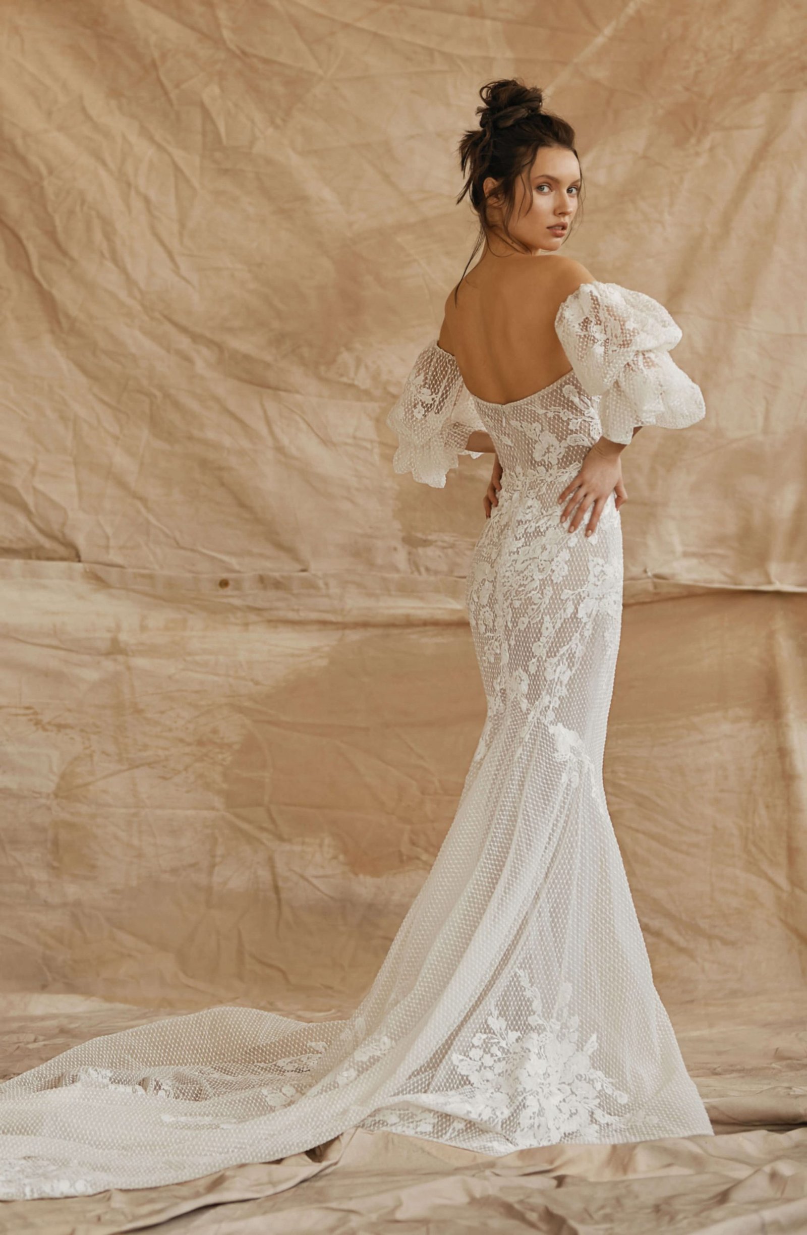 Lace Stitching Satin Maxi Prom Dresses with 3/4 Sleeves - Image 3