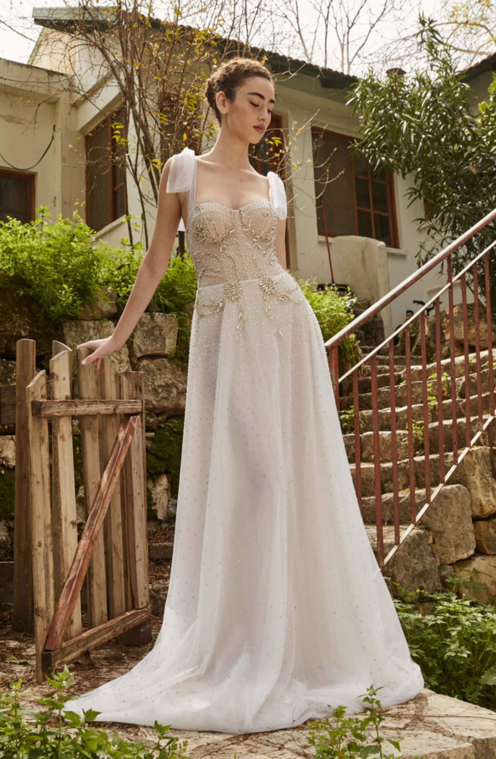 Lace Stitching Satin Maxi Prom Dresses with 3/4 Sleeves - Image 2