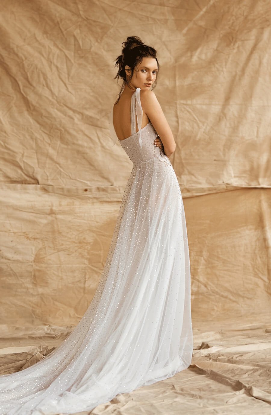 Lace Stitching Satin Maxi Prom Dresses with 3/4 Sleeves