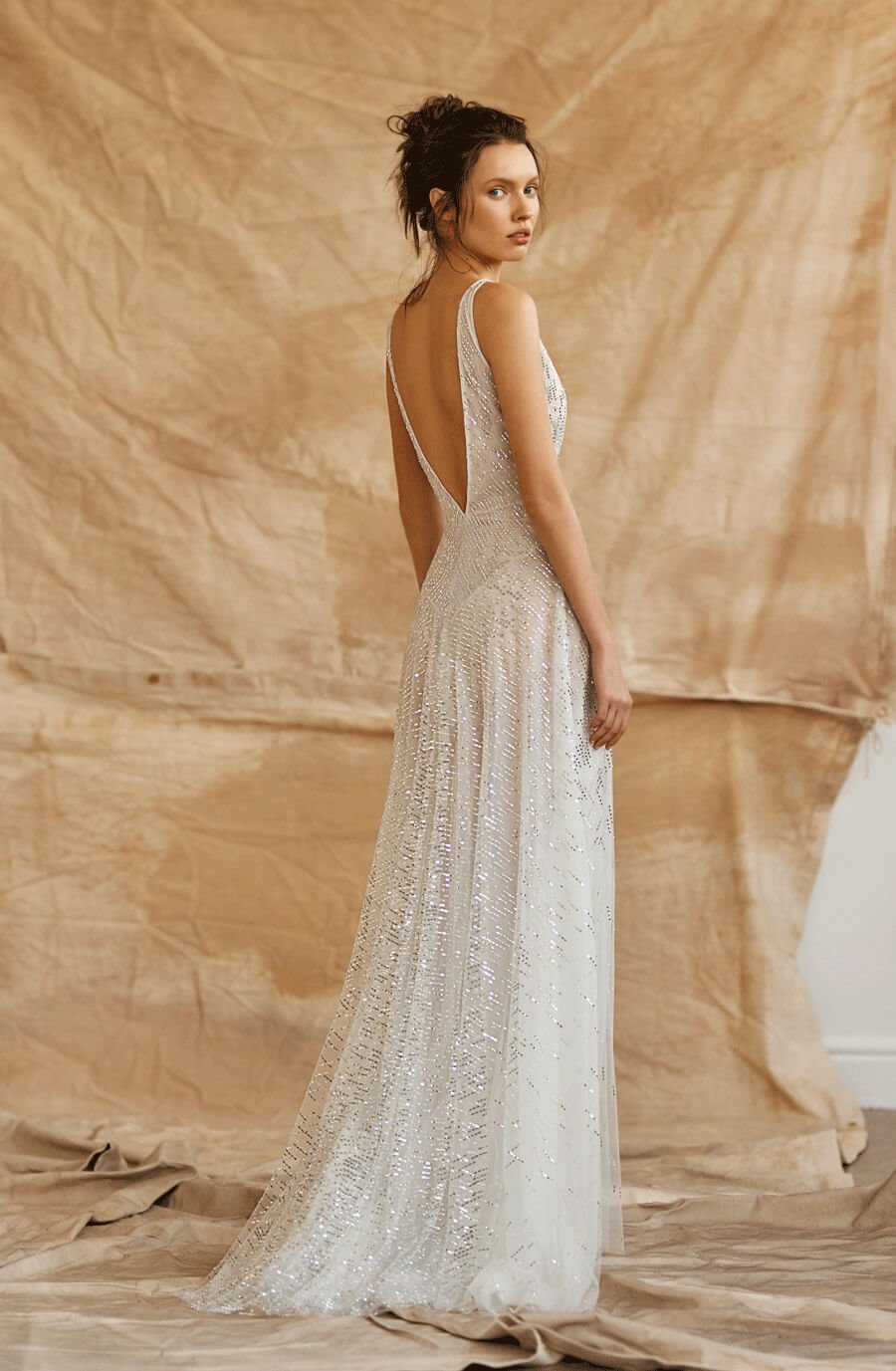 Gorgeous Deep Double V Neck Satin Prom Dress with Cap Sleeves - Image 2